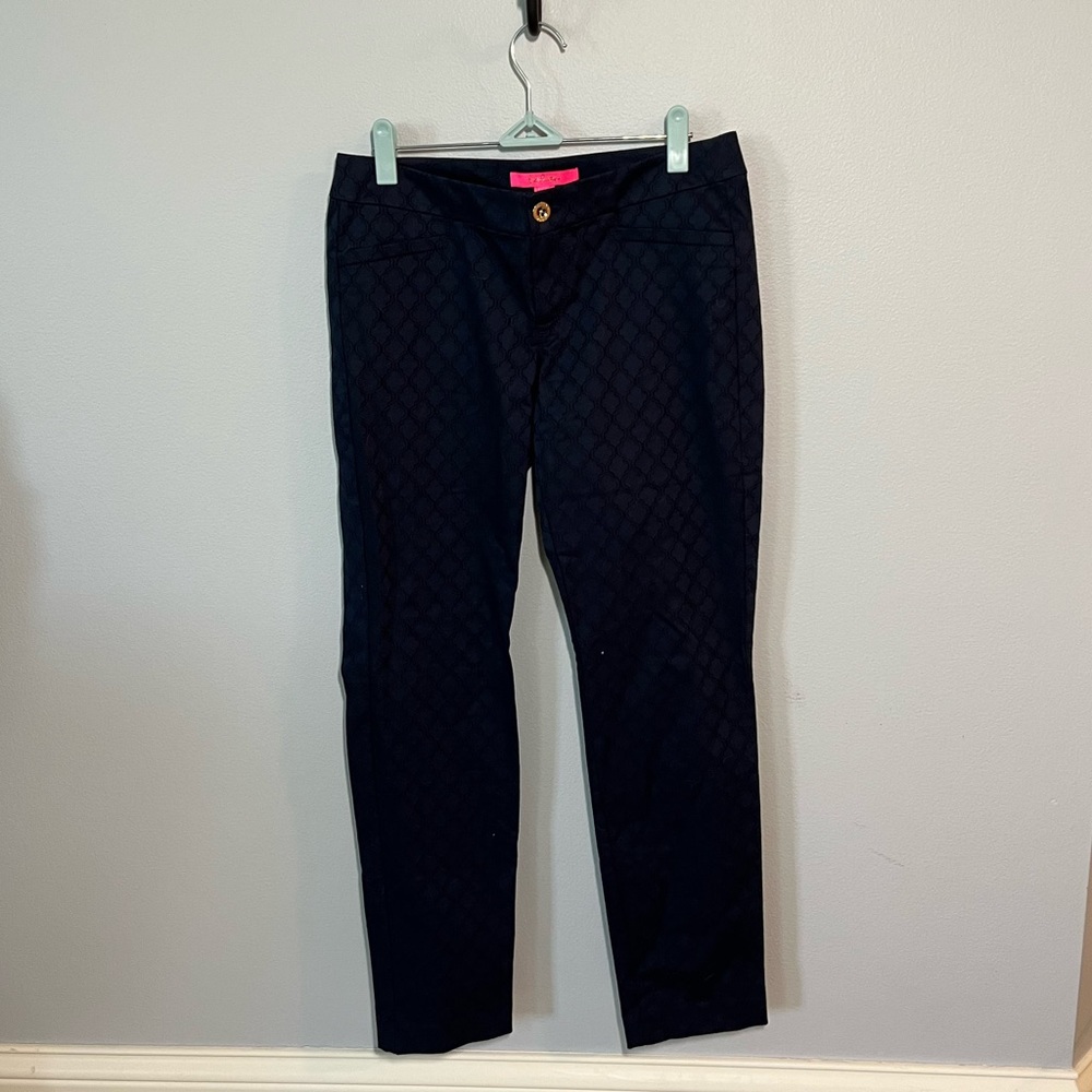 Lilly Pulitzer Kelly Textured Ankle Length Skinny Pant, Midnight Navy, Size 4